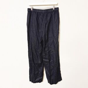 Eileen Fisher Black 100% Organic Linen Straight Leg Elastic Waist Pull On Pants